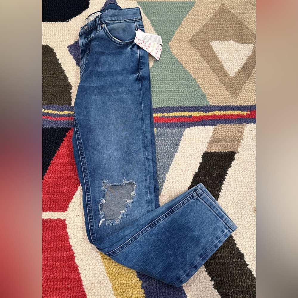 Free People Blue Distressed Skinny Jeans